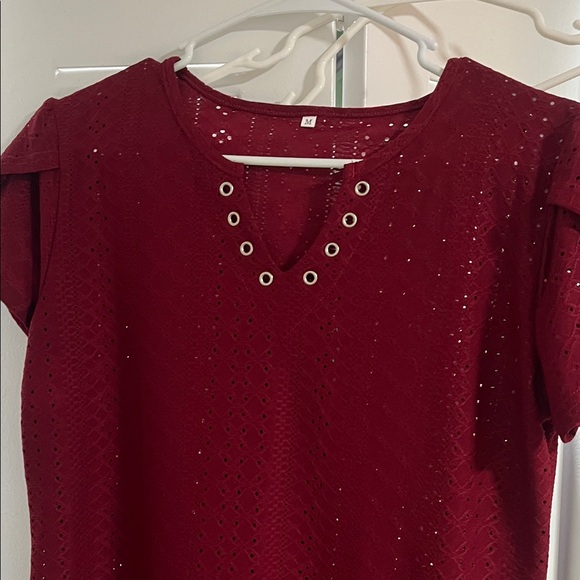 Red Eyelet Top with Grommet Detail - Picture 1 of 3